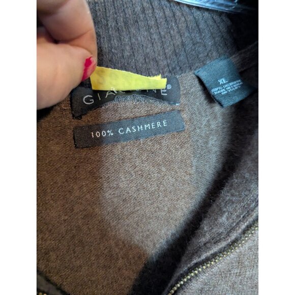 Giasone Men's 100% Cashmere 1/4 Zip Brown Sweater Sz XL - Picture 6 of 8